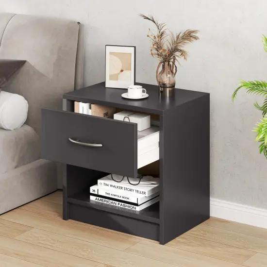 Nightstand with Drawer, Open Shelf, Modern Design and Sturdy Structure Gray {3}