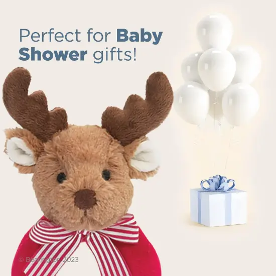 Bearington Baby Lil&rsquo; Reindeer Christmas, 5.5 Inch Christmas Reindeer Plush Stuffed Animal, Soft Baby Rattles and Plush Rings, For Ages 0-14 Red {5}