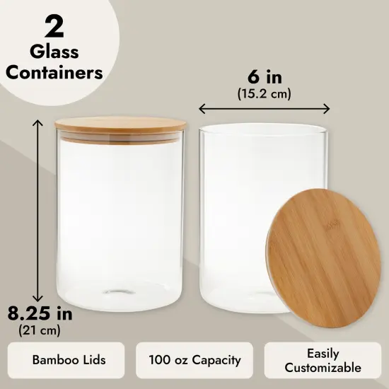 2 Pack Large Bamboo Glass Storage Containers with Lids, 6 x 8.25 Inches, 100 Oz Glass Jars, Pantry Storage Containers Clear {3}