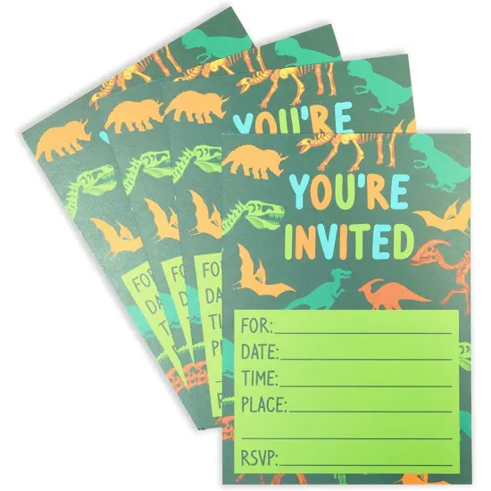 Green Dinosaur Party Invitations, You're Invited (5 x 7 In, 36 Pack) {4}