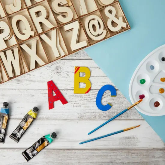 Unfinished Wooden Letters, Symbols, Storage Tray, 3 Inch Alphabet (112 Pieces) Brown {4}