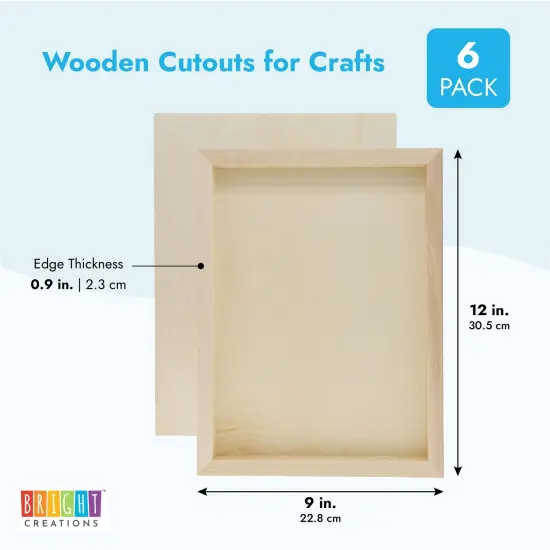 6 Pack Unfinished 9x12 Wooden Canvas Boards for Painting, Crafts, Blank Deep Cradle (0.87 Inches Thick) Brown {7}