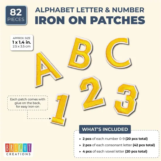 Gold Alphabet Letter and Number Iron On Patches for Clothing (82 Pieces) {2}