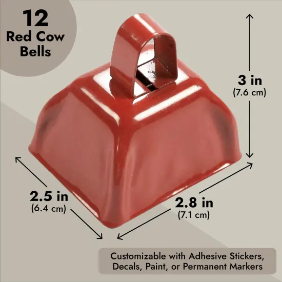 Blue Panda 12 Pack 3-inch Cowbells with Handle, Red Hand Percussion Cow Bells Noise Makers for Sporting Events, School Celebrations, Sports Parties, Football Games Noise Makers {4}
