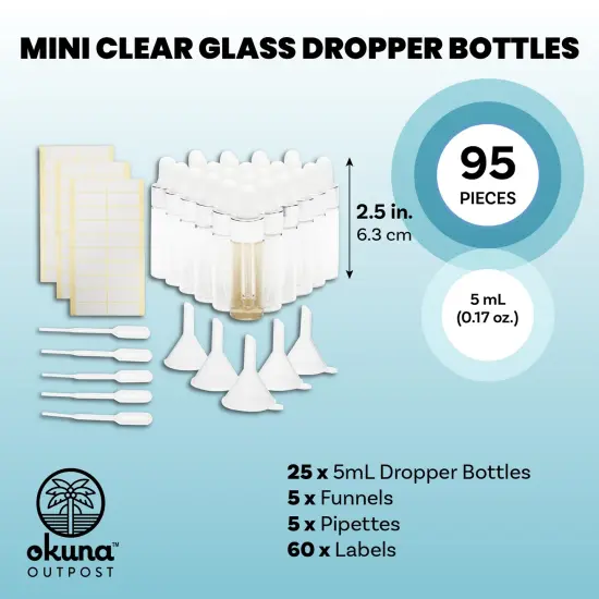 0.17 oz Clear Glass Dropper Bottles, Pipettes, Labels, Funnels (Silver, 95 Pieces) {3}