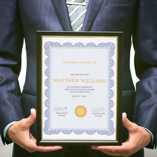 96 Sheets Navy Blue Floral Certificate Paper for Printing - Customizable Blank Cardstock with Border for Graduation Diploma, Achievement Awards, Recognition Documents (8.5 x 11 in) {5}