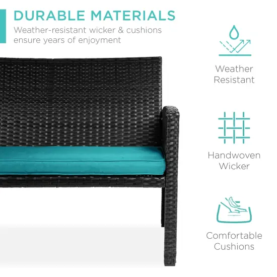 Best Choice Products 4-Piece Outdoor Wicker Patio Conversation Furniture Set w/ Table, Cushions Black/Teal {3}