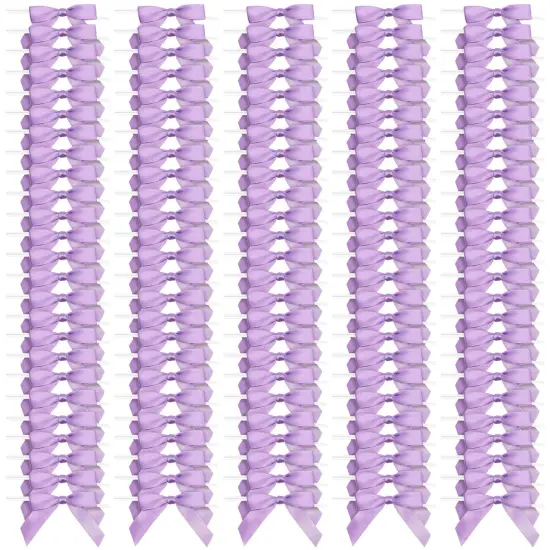 100 Pack Purple Twist Tie Bows for Treat Bags, 3" Small Satin Ribbons for Craft Decoration, Gift Wrap, Themed Party Favors, Baked Goods {1}