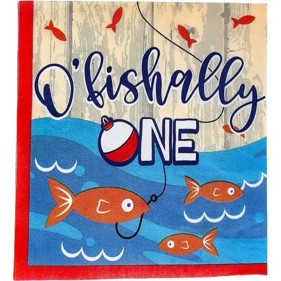 O'fishally One Paper Napkins for Kids 1st Birthday Party (6.5 In, 100 Pack) Blue {3}
