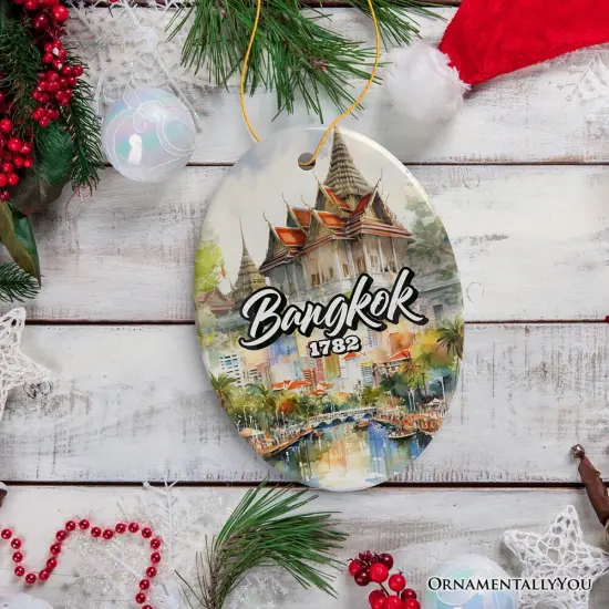 Lively Bangkok City Artistic Ceramic Ornament, Thailand Souvenir and Christmas Decor Keepsake {5}