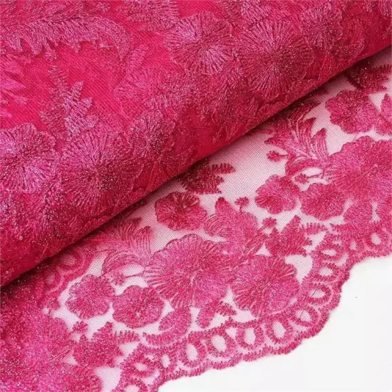 54" x 4 yards FUCHSIA Embroidered Tulle FABRIC BOLT {3}