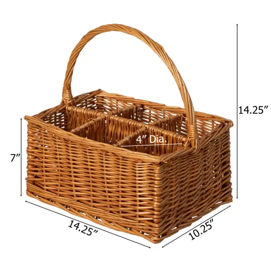 Wickewise Indoor and Outdoor 6 Bottle Wine and Beverage Wicker Tote Basket &ndash; Perfect for Beer, Champagne, Bar Accessories, Home Bars, Picnics, Parties, and Bachelor Party Favors, Brown {4}
