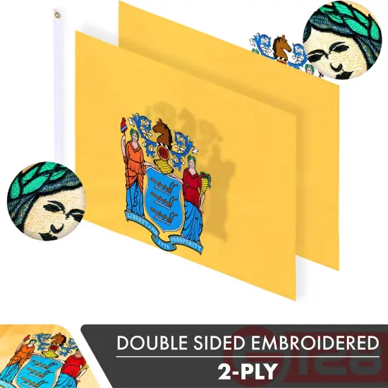 New Jersey NJ State Flag 3x5 Ft 3-Pack Double-sided Embroidered Polyester By G128 {2}