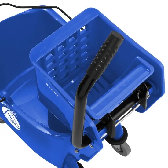Dryser Commercial Janitorial Cleaning Cart on Wheels with Shelves and Vinyl Bag & Commercial Mop Bucket with Side Press Wringer, 26 Qt. Blue {6}