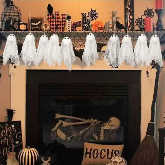 12 Small Hanging Ghost Halloween Party Decoration {4}