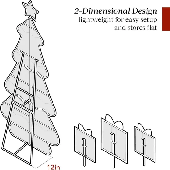 6ftLighted 2D Christmas Tree Outdoor Holiday Display with LED Lights, Gift Boxes & Storage Bag Multicolor {2}
