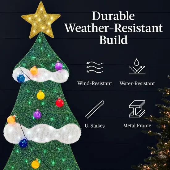 6ftLighted 2D Christmas Tree Outdoor Holiday Display with LED Lights, Gift Boxes & Storage Bag Multicolor {5}