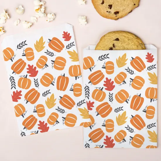 Big Dot of Happiness Fall Pumpkin Paper Treat Bags, Individual Candy Snack Favors, Greaseproof White Sandwich Cookie Bags - 25 Count {1}