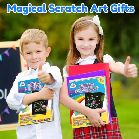 Scratch Art Crafts Boys Gifts, 50 Rainbow Scratch Paper Art Gifts for 3 4 5 6 7 8 9 10 Years Old Girls and Boys Kids, Arts and Crafts for Kids 4-6 Birthday Toys and Games Activities Gift (Blue) {5}