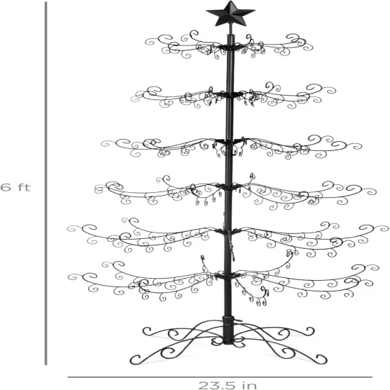 Gold Wrought Iron Ornament Display Christmas Tree Foldable Stand, & Metal Frame for Indoor Holiday Decor Black {6}