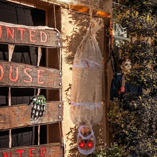 35" Halloween Animated Hanging Cocoon Corpse Decoration {4}