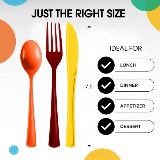 Exquisite Polished Plastic Silverware &ndash; 150 Pcs Heavy Duty Cutlery Set &ndash; 50 Each of Forks, Knives & Spoons &ndash; Disposable Utensil Set for Parties, Events & Catering &ndash; Flatware Set by Party Solids Thanksgiving {2}