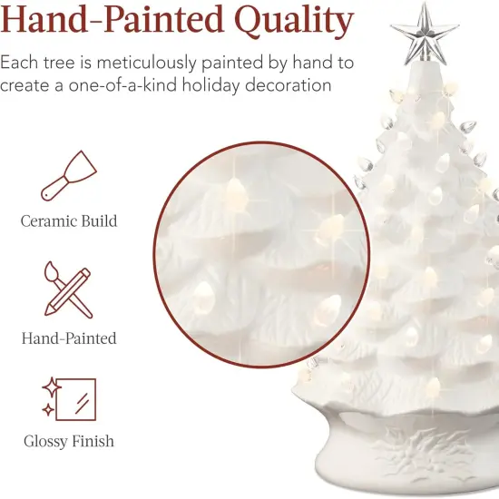 Ceramic Christmas Tree, Hand Painted Green Tabletop Tree with 74 Multicolor LED Bulbs & Star Topper White {2}