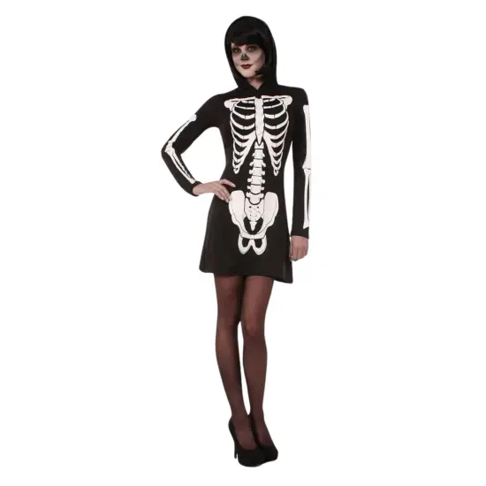 Skeleton Hooded Mini Dress Adult Costume {1}