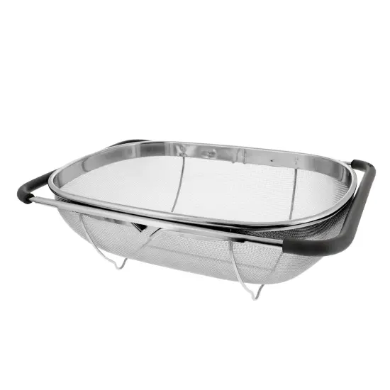 U.S. Kitchen Supply Stainless Steel Colander Strainer - 6-Quart Collapsible Colander with Expandable Rubber Handles - Rectangular Sieve, Fine Mesh Stainless Steel Strainers and Colanders for Kitchen {2}