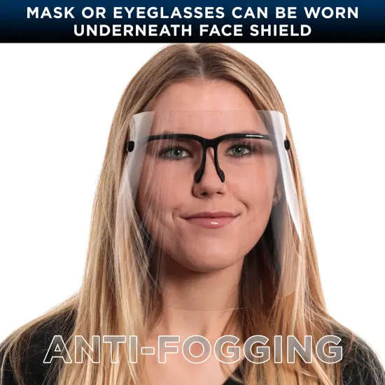 Safety Face Shields with Black Glasses Frames (Pack of 10) - Ultra Clear Protective Full Face Shields, Protect Eyes Nose Mouth - Anti-Fog PET Plastic {4}