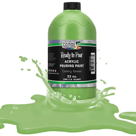 Pouring Masters Celery Green Ready to Pour Acrylic Pouring Paint - Premium 32-Ounce Pre-Mixed Fluid Acrylic Paint - Fluid Art Supplies for Canvas, Wood, Paper, Tile & Rocks {1}