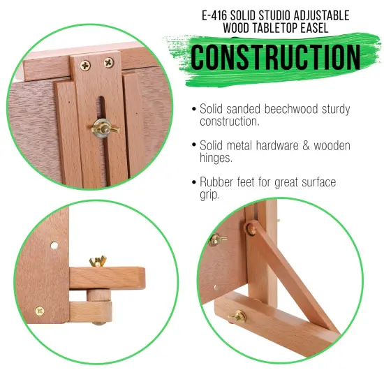 Cancun Solid Wooden Tabletop Easel - Artist Studio Desktop Drawing Table, Portable Drafting Table, Adjustable Art Board, Tabletop Easel for Painting, Holds Up to 23" Canvas, Beechwood {5}