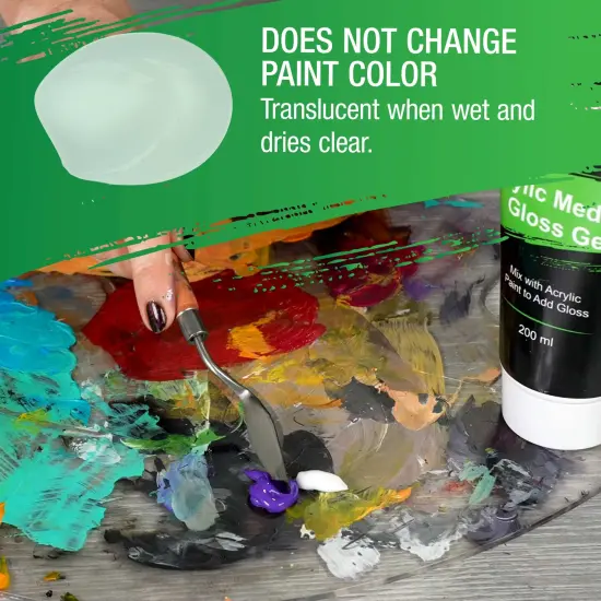 Clear Acrylic Medium Gloss Gel, 200ml - (6.7 Ounce) Tube - Increase Gloss, Viscosity & Transparency in Acrylic Paints {3}