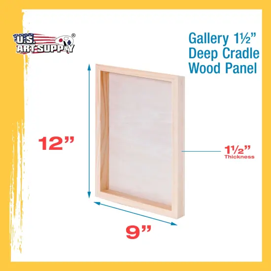 Unfinished Cradled Wood Panels for Painting, 4 Pack of 9x12 inch - Gallery Birch Wooden Canvas Boards 1-1/2" Deep - Mixed-Media Craft, Acrylic, Oil, Encaustic, Paint Pouring {3}