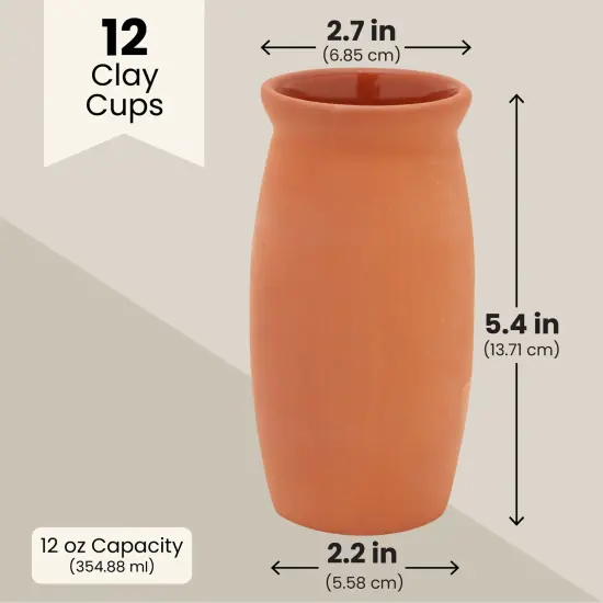 Clay Drinking Cups, Cantaritos de Barro Mexicanos for Margaritas, Tequila, Mexican Fiesta (12 oz), 12 Pack Brown {4}