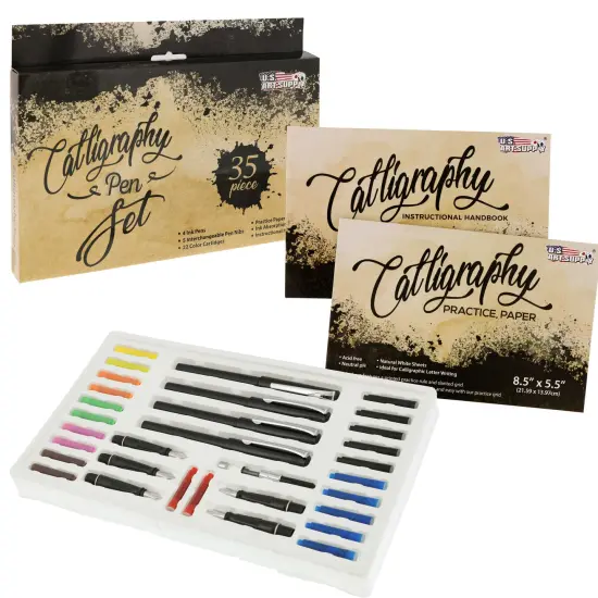 35-Piece Calligraphy Pen Set - 4 Pens, 5 Nibs, 22 Inks, Includes Calligraphy Pens for Writing, Beginners Handbook & Practice Paper Pad {1}