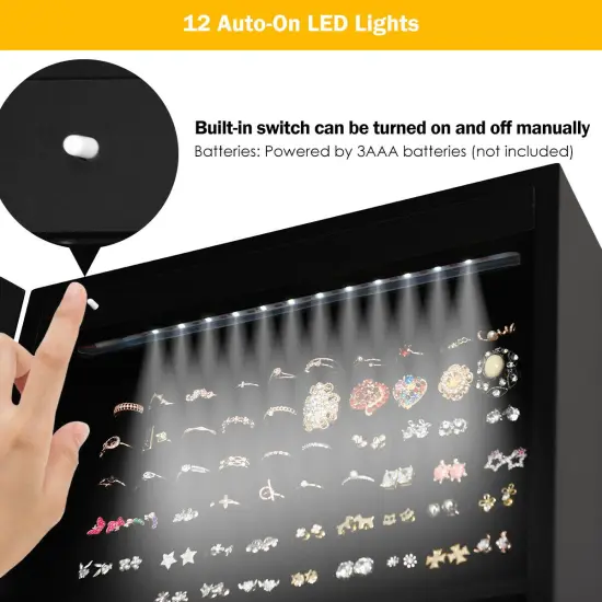 Costway LED Jewelry Cabinet Organizer Bevel Edge Mirrored Standing {6}