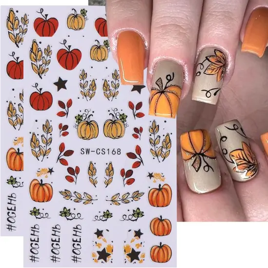 6Sheets Fall Pumpkin Nail Stickers {2}