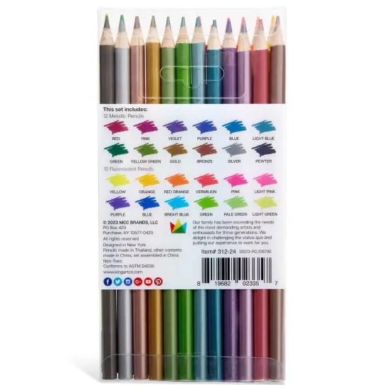 KINGART&reg; Colored Pencil Set, 24 Metallic & Neon Colors {2}