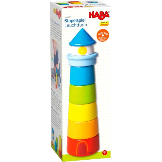 HABA Wooden Stacking Toy Rainbow Lighthouse, 8-Piece Building Blocks Set, Educational Wooden Toddler Toys for Motor Skills, Ages 1 and up Multicolor {6}