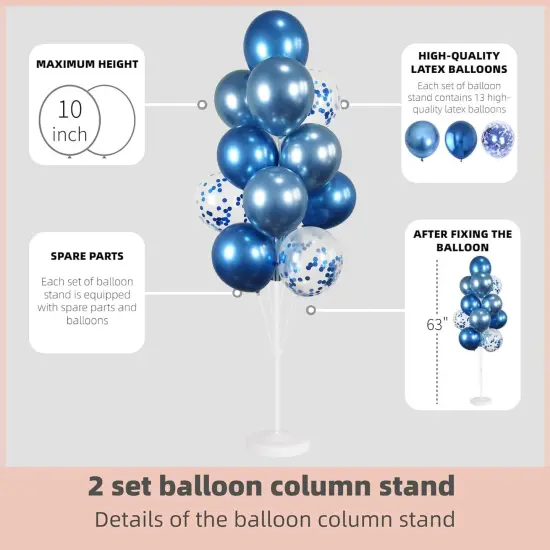 Balloon Column Kit Set of 2 With Confetti Balloons Included - Metallic Blue Balloon Tower with Stand, Base, and Pole,Backdrop Decoration for Wedding, Baby Shower, Birthday Party, or Bachelorette Party {4}