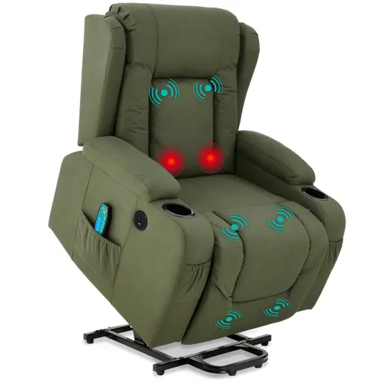 Best Choice Products Electric Power Lift Recliner Massage Chair Furniture w/ USB Port, Heat, Cupholders Olive {1}
