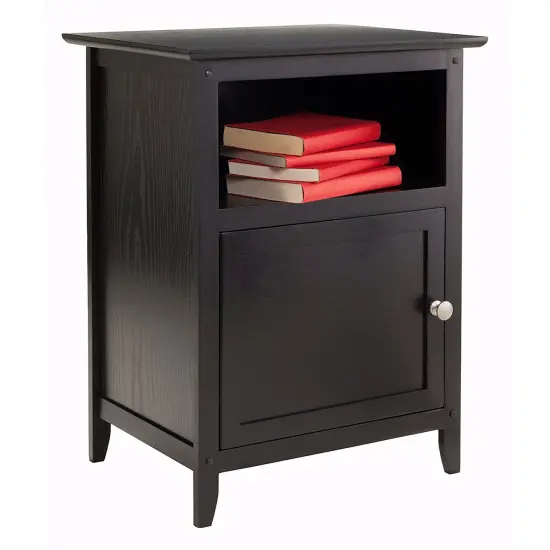 Wood Shaker End Table Nightstand with Shelf and Storage Cabinet Black {3}