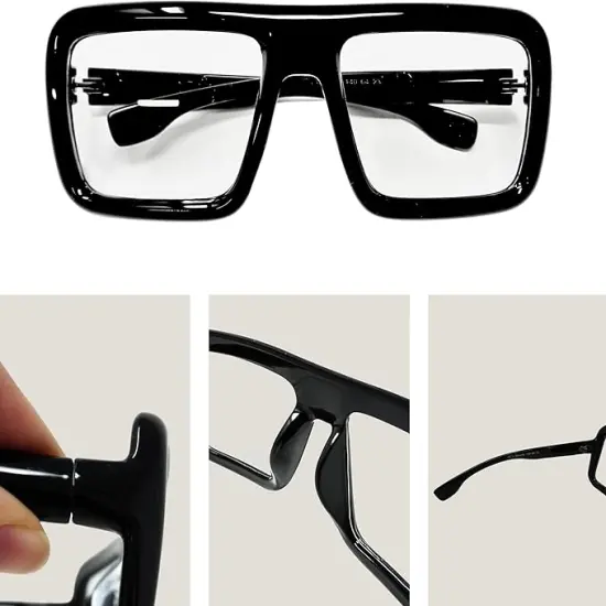 4E's Novelty Black Oversized Thick Glasses &ndash; Non-Prescription Clear Lens Square Frame, Fake Huge Nerd Eyewear for Adults & Kids, Vector Velma Costume, Halloween, Cosplay & Retro Fashion Accessories {4}