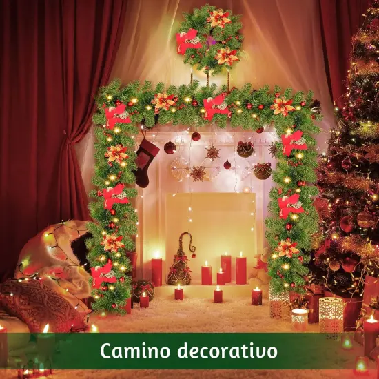 9FT Christmas Garland with Lights - Pre-Lit Artificial Green Christmas Garland {5}