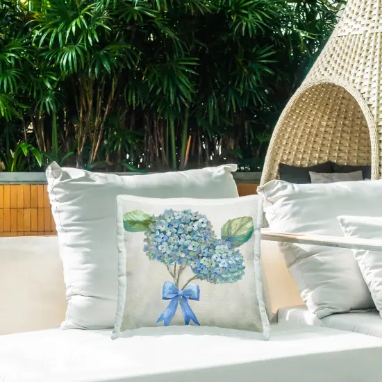 Stupell Industries Hydrangea Beauty & Bow Outdoor Pillow, 18 x 7 x 18 {2}