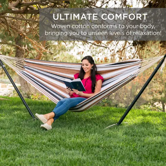Best Choice Products 2-Person Brazilian-Style Cotton Double Hammock with Stand Set w/ Carrying Bag Desert Stripes {3}
