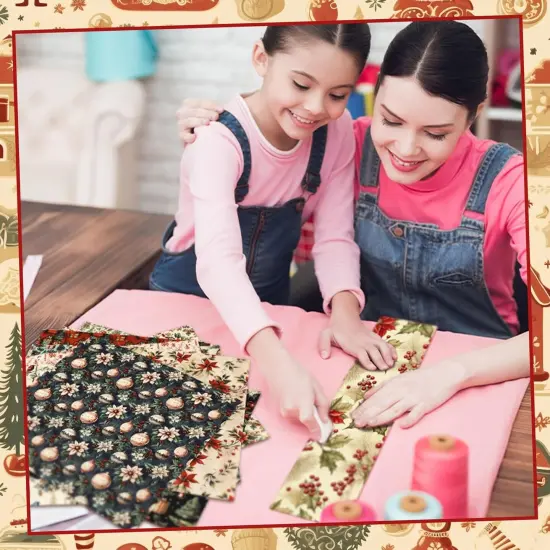 60 Pcs 10 x 10 Inch Vintage Christmas Quilting Fabric Rustic Christmas Fat {3}