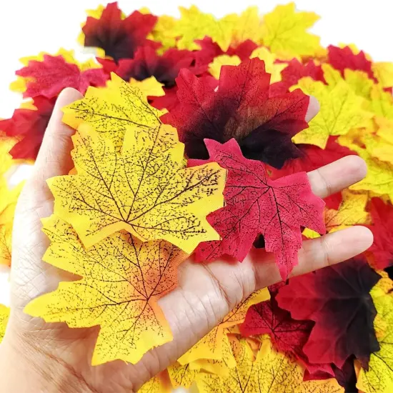 500PCS Artificial Autumn Maple Leaves Mixed Fall Colored Leaf {3}