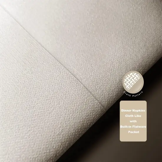 Disposable Dinner Napkins Cloth Like with Built-in Flatware Pocket,Wedding Party Linen Feel White and Golden Napkin, Prefolded for Silverware, 50 Counts {5}